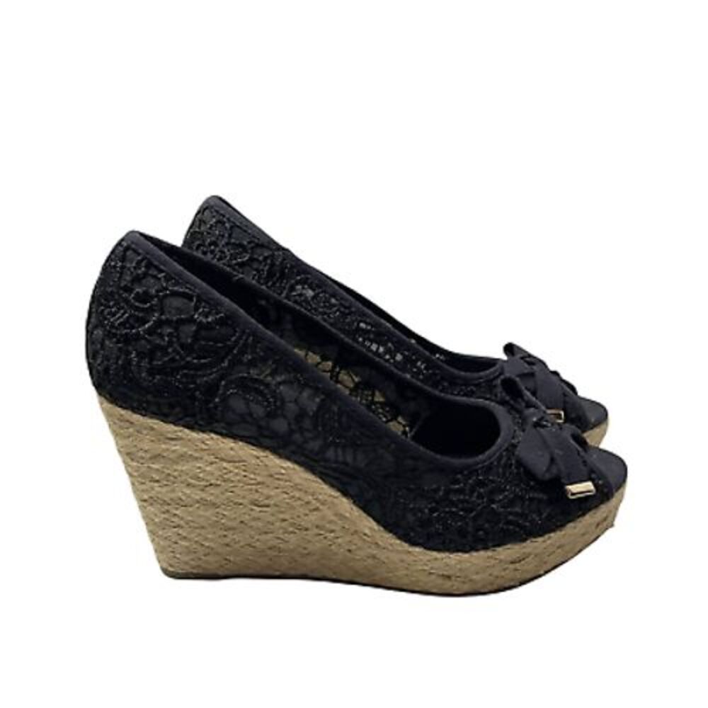 Kelly & Katie‎ SPADRILLE Espadrilles Womens 9.5 Black Lace Open Toe Wedge
